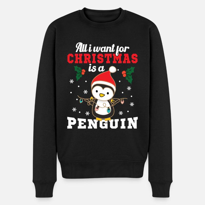 Was ich mir zu Weihnachten wünsche ist ein Pinguin - Männer Premium Bio Pullover - Schwarz