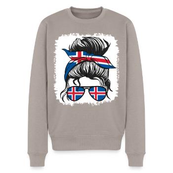 Insel Island Flagge Mädchen Isländische Mädchen Kinder - Männer Premium Bio Pullover - Taupe - Vorne - Nico (187cm)