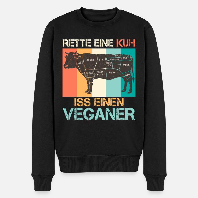 Fleisch Fan RETTE EINE KUH ISS EINEN VEGANER - Männer Premium Bio Pullover - Schwarz