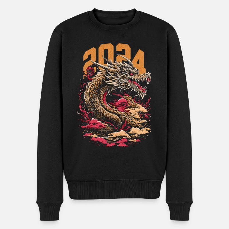 2024 - Jahr des Drachen - Chinesische Sternzeichen - Männer Premium Bio Pullover - Schwarz