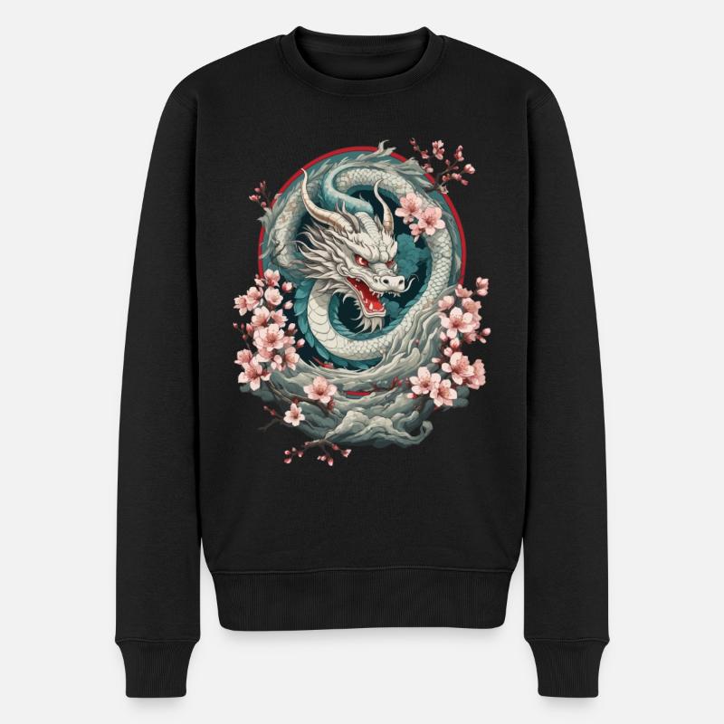 Japanischer Drache Aesthetic Streetwear Design - Männer Premium Bio Pullover - Schwarz