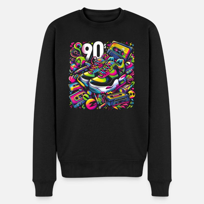90er Jahre Retro - Männer Premium Bio Pullover - Schwarz