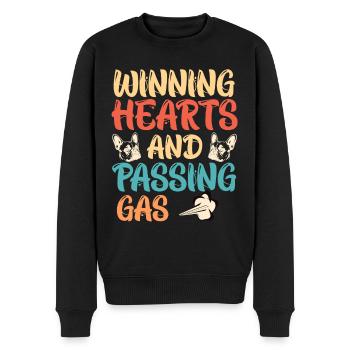 Lustige Bulldogge WINNING HEARTS PASSING GAS - Männer Premium Bio Pullover - Schwarz - Vorne - Nico (187cm)