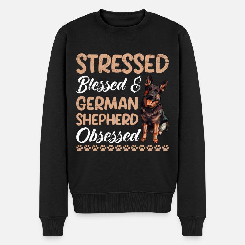 Deutscher Schäferhund STRESSED OBSESSED - Männer Premium Bio Pullover - Schwarz