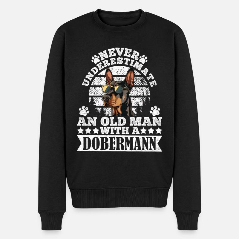 Doberman Opa UNTERSCHÄTZE NIE EINEN ALTEN MANN - Männer Premium Bio Pullover - Schwarz