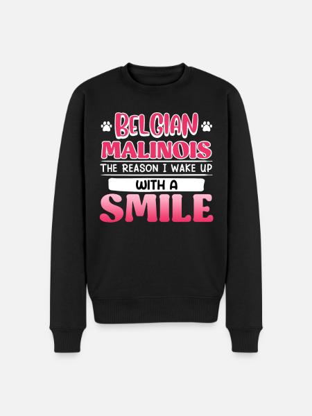BELGISCHE HERDERSHOND IK WORD WAKKER MET EEN GLIMLACH - Mannen Premium Bio sweater - zwart