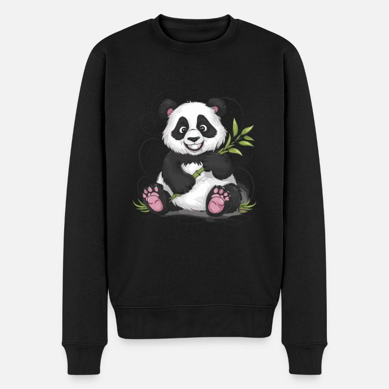 Niedlicher Panda Bambus Wald Tier Tierwelt - Männer Premium Bio Pullover - Schwarz