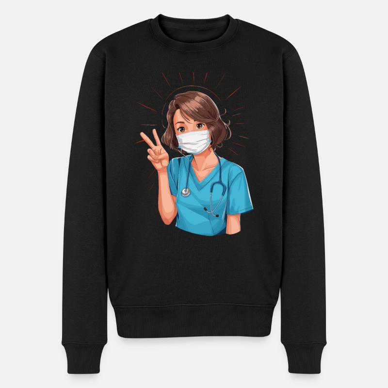 Lustige Krankenschwester mit Humor - Männer Premium Bio Pullover - Schwarz