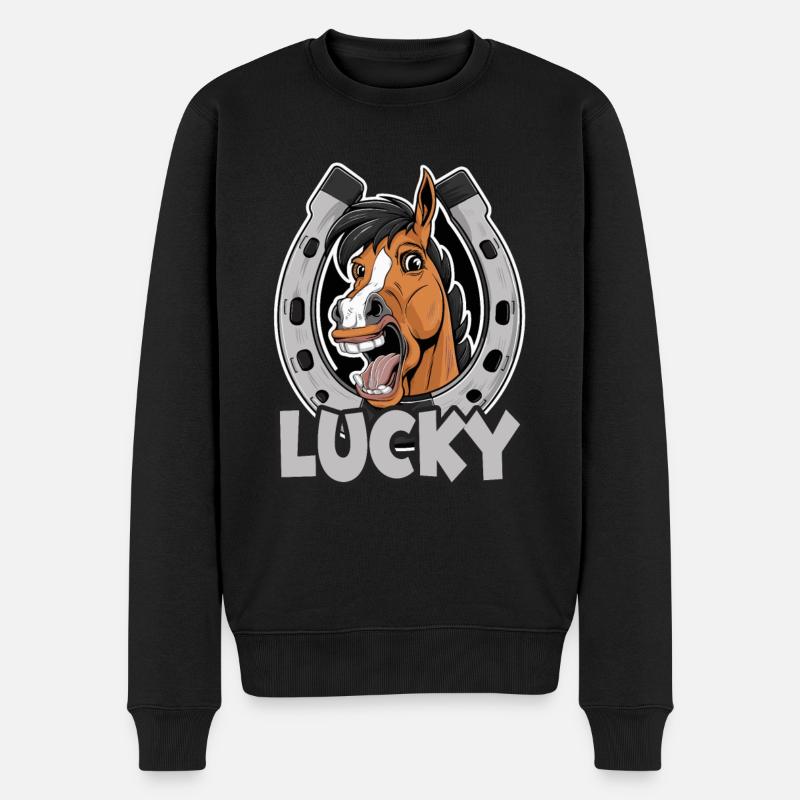 Pferd Lucky Hufeisen - Männer Premium Bio Pullover - Schwarz