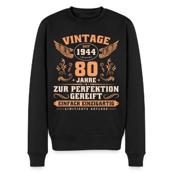 Vintage seit 1944 Jahrgang 80 Geburtstag - Männer Premium Bio Pullover - Schwarz - Vorne - Nico (187cm)