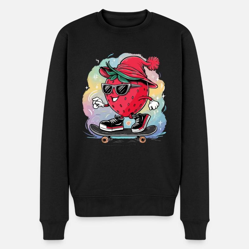 Cooler Erdbeere-Skater - Männer Premium Bio Pullover - Schwarz