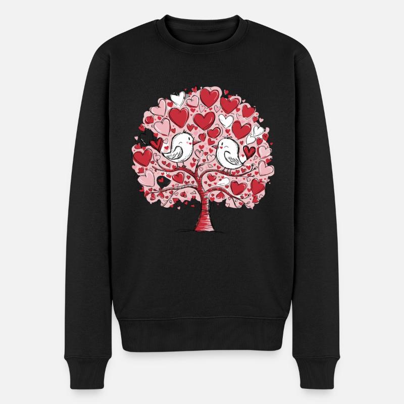 Romantischer Herzbaum mit Liebesvögeln für einen - Männer Premium Bio Pullover - Schwarz