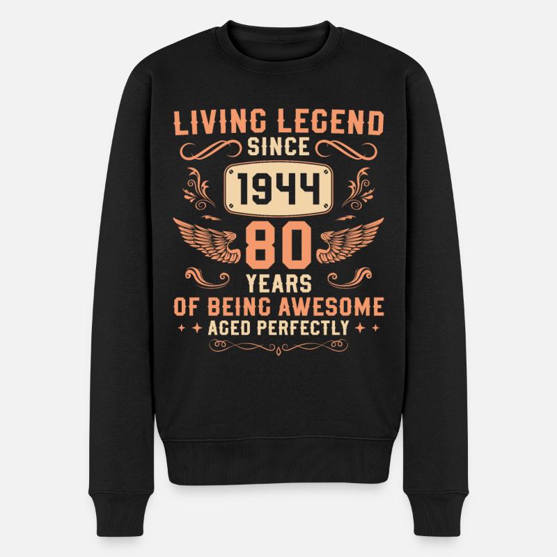 80 Geburtstag Legende seit 1944 Jahrgang - Männer Premium Bio Pullover - Schwarz