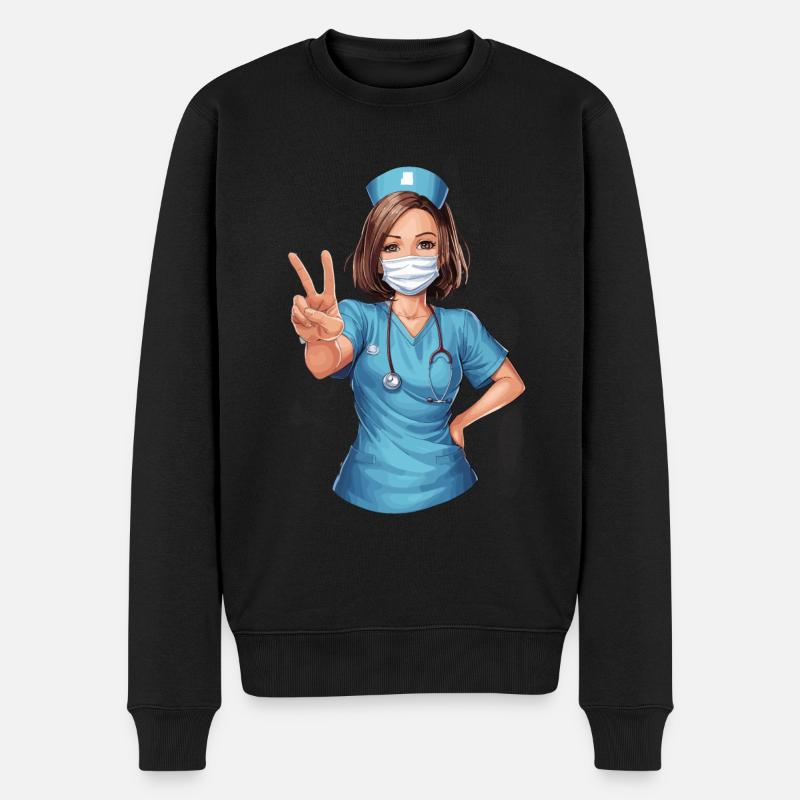 Lustige Krankenschwester mit Humor - Männer Premium Bio Pullover - Schwarz