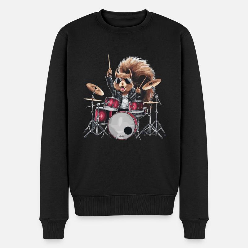 Cooles Rockin' Eichhörnchen Schlagzeuger - Männer Premium Bio Pullover - Schwarz