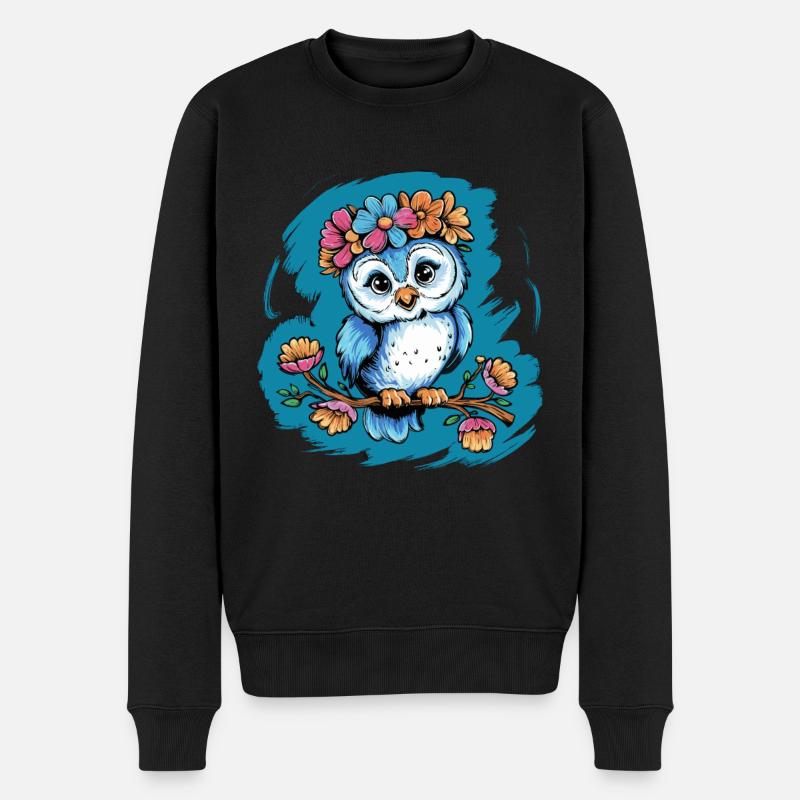 Niedliche Eule Vogel Federn Blumen für einen - Männer Premium Bio Pullover - Schwarz