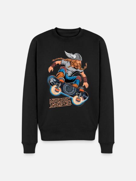 Wikinger-Krieger-Skateboarder - Männer Premium Bio Pullover - Schwarz