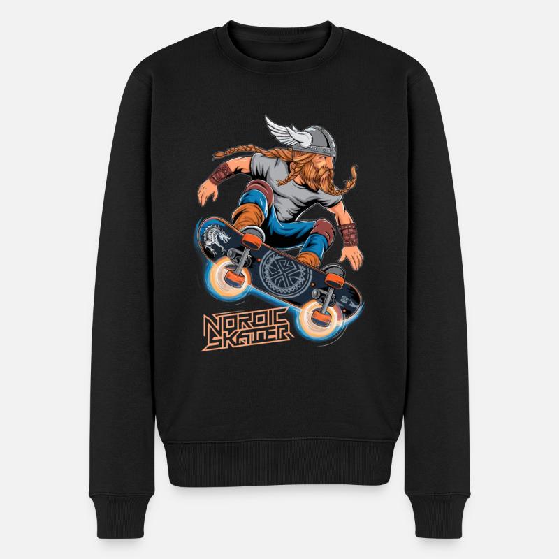 Wikinger-Krieger-Skateboarder - Männer Premium Bio Pullover - Schwarz