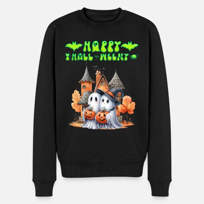 HAPPY HALLOWEEN JOYEUX HANTÉ Drôle - Pull Premium bio Homme - noir