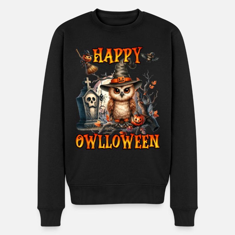 Halloween Enfants HAPPY OWLLOWEEN Drôle - Pull Premium bio Homme - noir