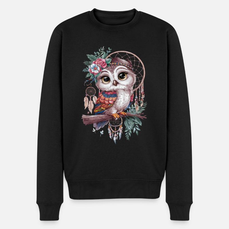 Eule Traumfänger Vogel Federn - Männer Premium Bio Pullover - Schwarz