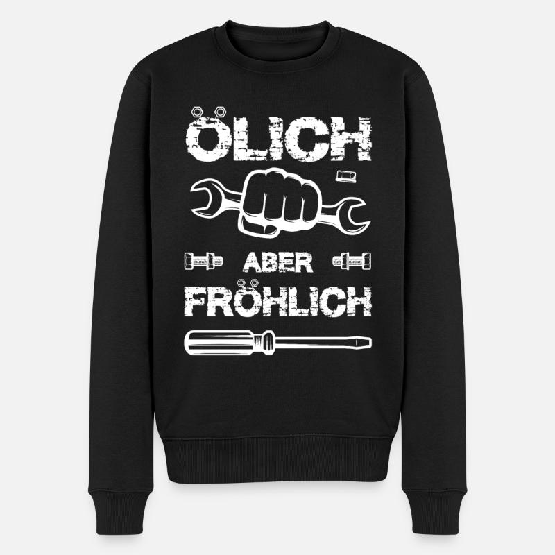 Ölich aber fröhlich Schrauber Mechaniker ölig - Männer Premium Bio Pullover - Schwarz