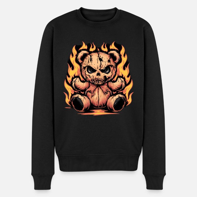Fierce Flaming Teddy Bear Cool Statement - Männer Premium Bio Pullover - Schwarz