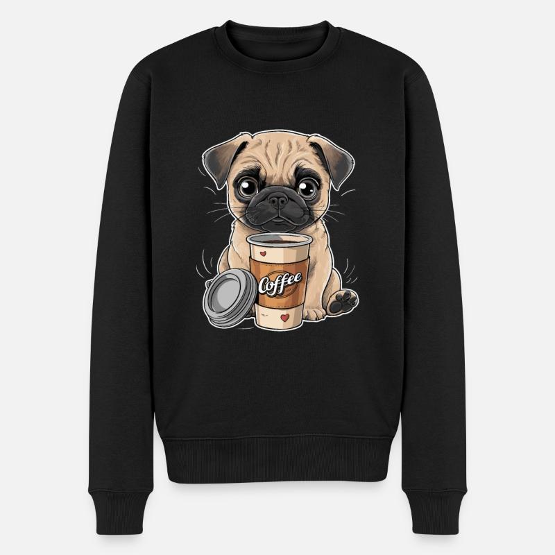 Mops Hundehalter Mops Liebe Kaffee - Männer Premium Bio Pullover - Schwarz