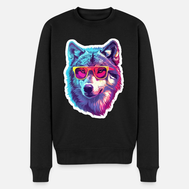 Lustiger Wolf mit Sonnenbrille für einen Wolf Fan - Männer Premium Bio Pullover - Schwarz