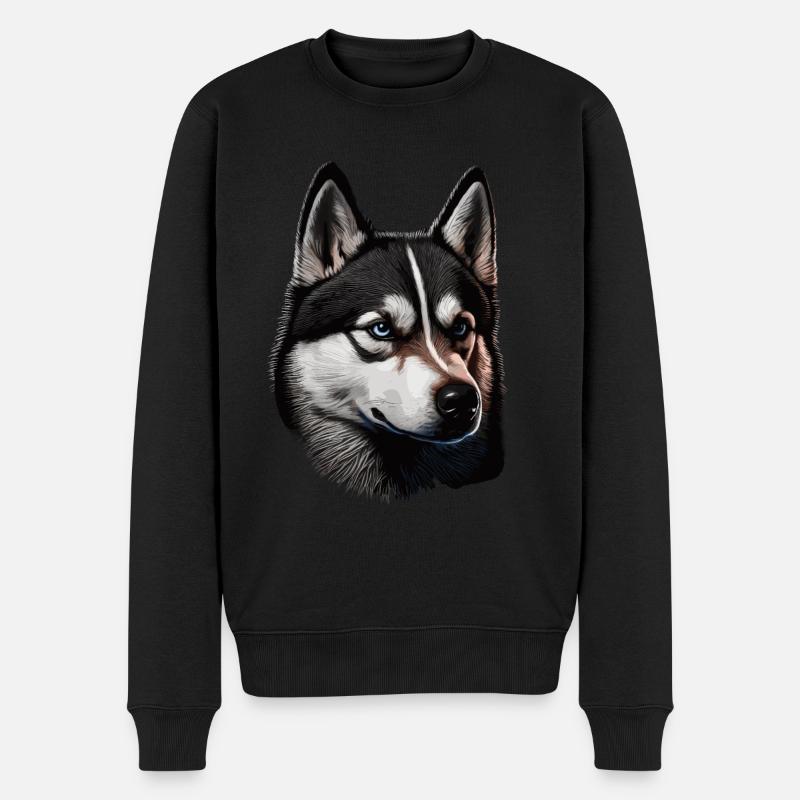 Husky Vintage Schlittenhunde Sibirischer Husky - Männer Premium Bio Pullover - Schwarz