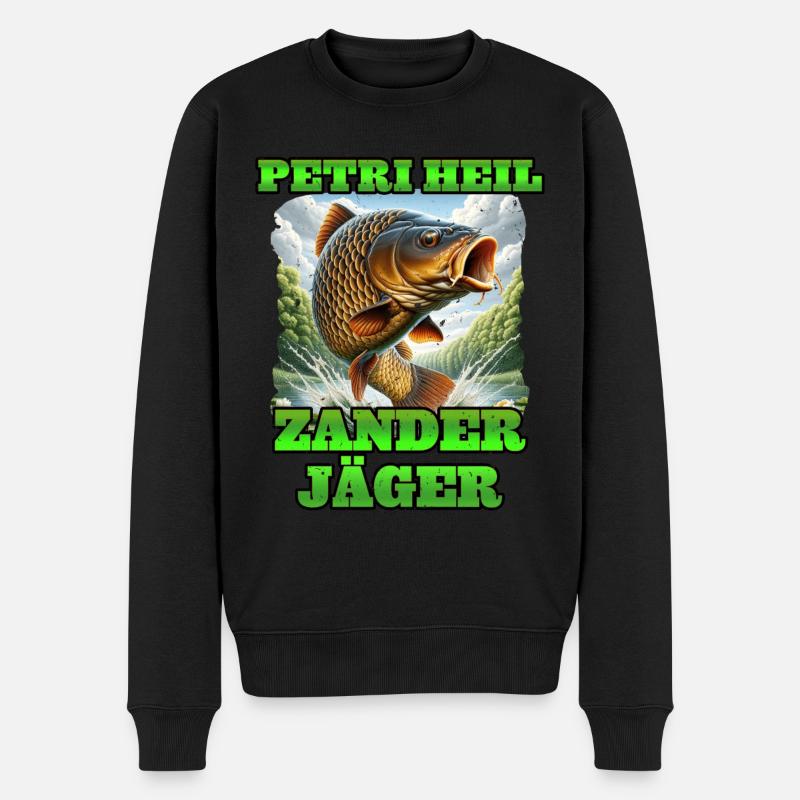 Zander Angeln PETRI HEIL ZANDER JÄGER Lustiges - Männer Premium Bio Pullover - Schwarz
