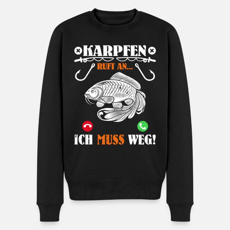 KARPFEN RUFT AN ICH MUSS WEG Lustiges Angler - Männer Premium Bio Pullover - Schwarz