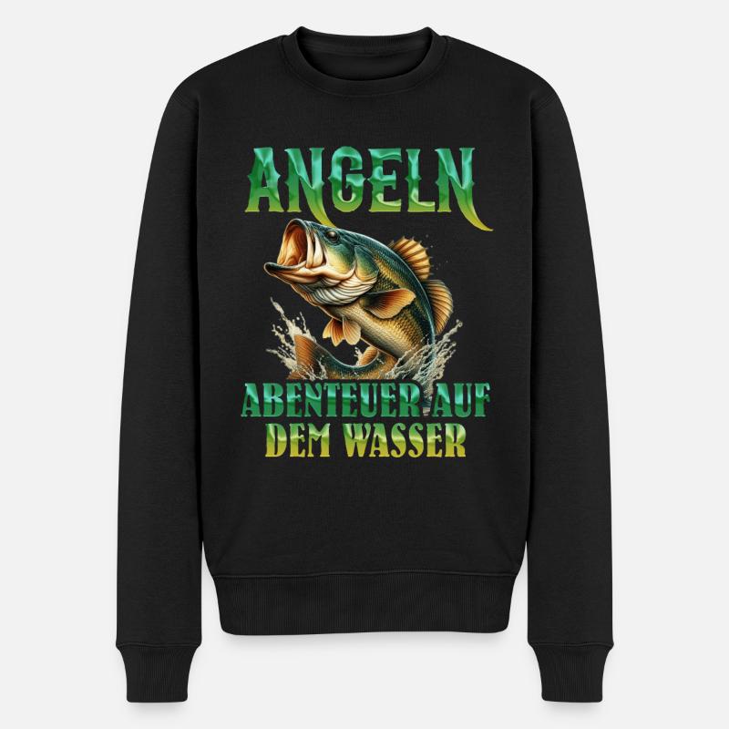 ANGELN ABENTEUER AUF DEM WASSER Lustiges - Männer Premium Bio Pullover - Schwarz