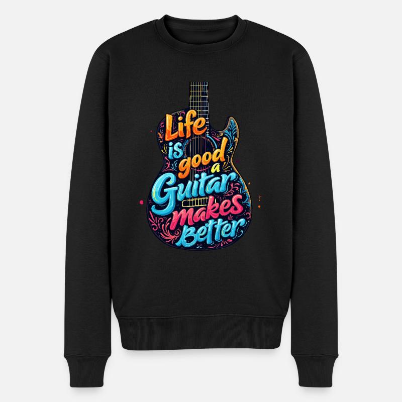 Life is Good Guitar makes it Better - Männer Premium Bio Pullover - Schwarz