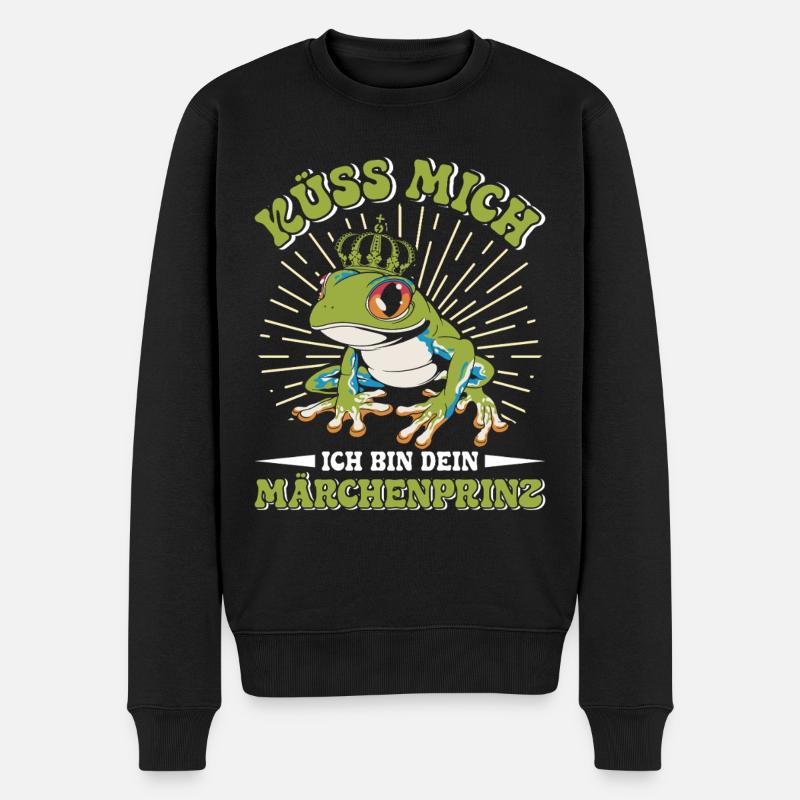 Froschkostüm KÜSS MICH BIN EIN MÄRCHENPRINZ - Männer Premium Bio Pullover - Schwarz
