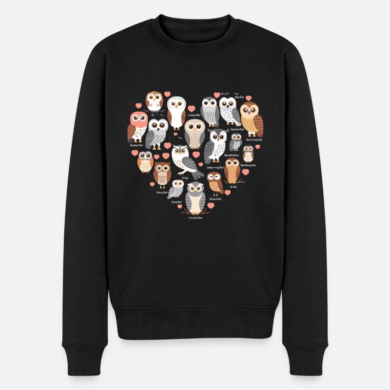 Süße Eule Mit Herz Für Eulenliebhaber - Männer Premium Bio Pullover - Schwarz