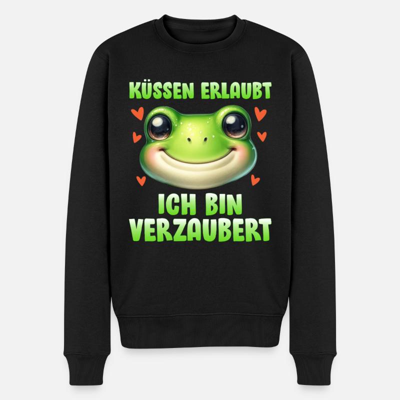 Karneval Frosch KÜSSEN ERLAUBT BIN VERZAUBERT - Männer Premium Bio Pullover - Schwarz
