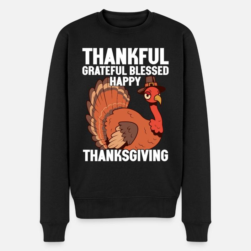 Trruthahn Thanksgiving Lustig Design - Männer Premium Bio Pullover - Schwarz