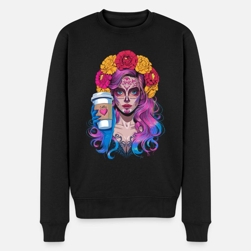 Dia de los Muertos Kaffee mit Schöner Frau aus - Männer Premium Bio Pullover - Schwarz