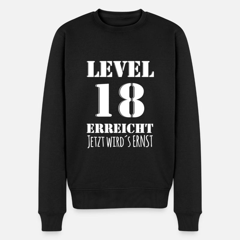 18. Geburtstag - LEVEL 18 ERREICHT - White Edition - Männer Premium Bio Pullover - Schwarz