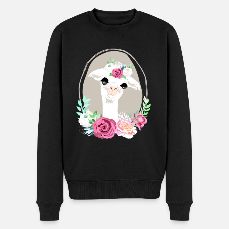 Lama flower Power Geschenkidee Geburtstag - Männer Premium Bio Pullover - Schwarz