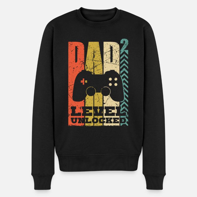 Gamer Dad hoch 2 Papa zwei Kinder Gaming Vater - Männer Premium Bio Pullover - Schwarz