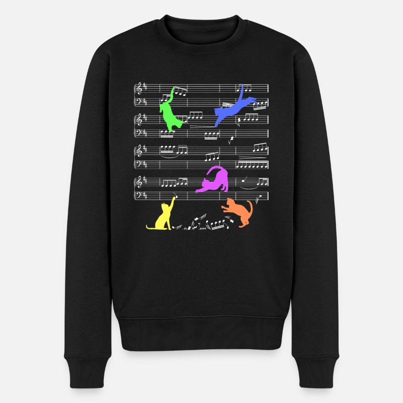 Spielende Katzen auf Notenlinien Katze Musik - Männer Premium Bio Pullover - Schwarz