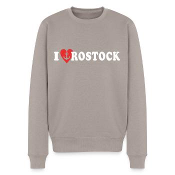 I Love Rostock Liebe Rostocker - Männer Premium Bio Pullover - Taupe - Vorne - Nico (187cm)