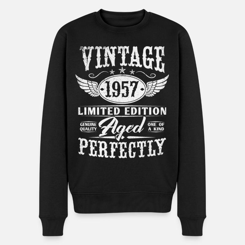 Vintage 1957 Jahrgang geboren Geburtstag Geschenk - Männer Premium Bio Pullover - Schwarz