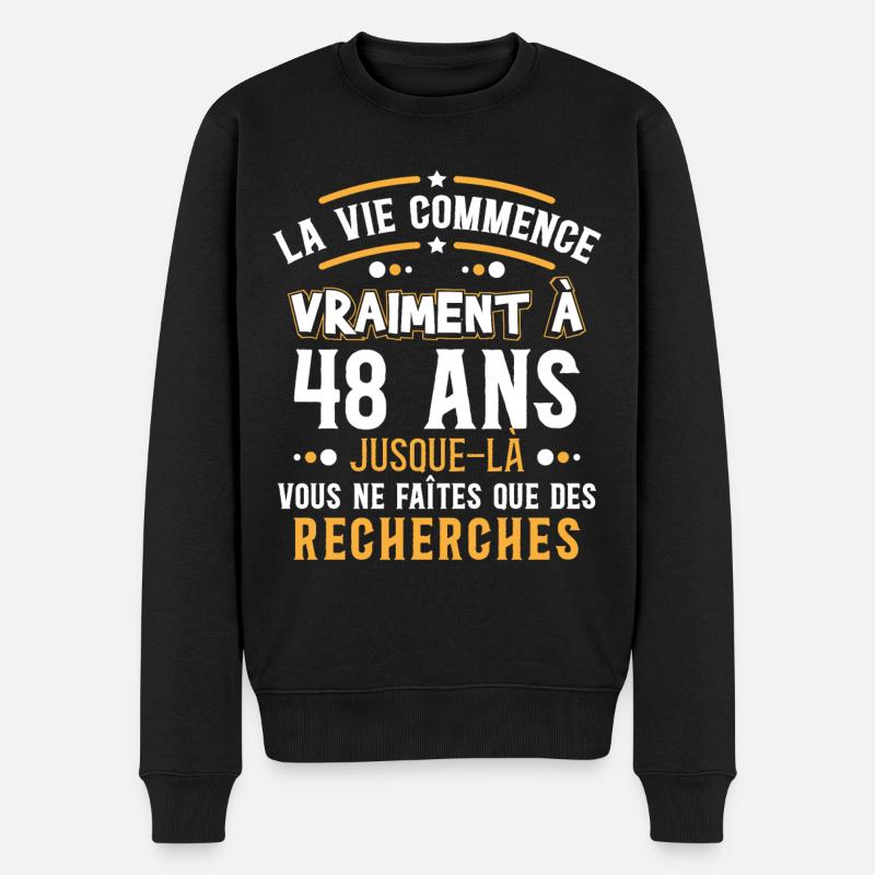 Anniversaire 48 ans, idée cadeau date de naissance - Pull Premium bio Homme - noir