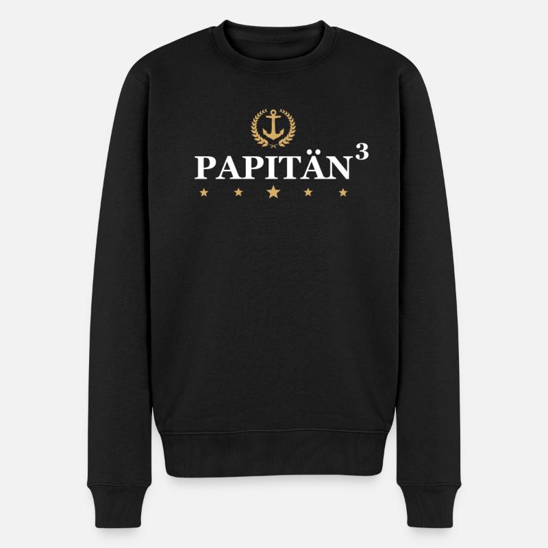 Papitän Vater 3 Kinder Opa Anker dreifacher Papa - Männer Premium Bio Pullover - Schwarz