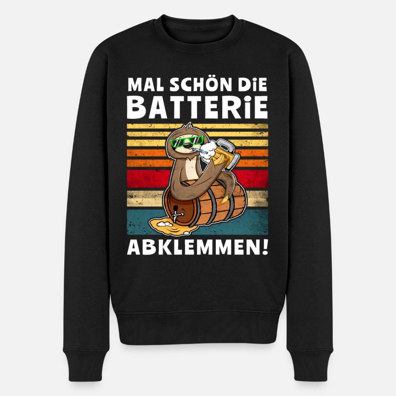 Bier Batterie Abklemmen Faultier Trinksprüche - Männer Premium Bio Pullover - Schwarz