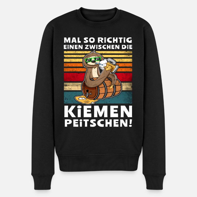 Bier Kiemen Peitschen Faultier Trinksprüche - Männer Premium Bio Pullover - Schwarz