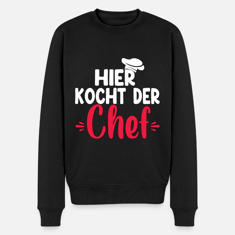 Hier Kocht Der Chef - Männer Premium Bio Pullover - Schwarz